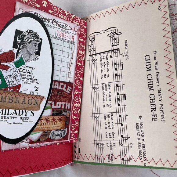 Christmas Junk Journal Includes Charm u Washi  Fabric Wrap Tons Ephemera Handmad - Picture 15 of 16